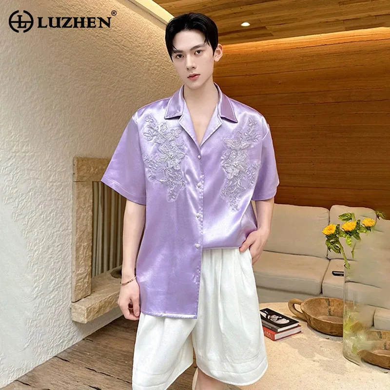 LUZHEN Long Luxury 2026 Pattern Summer Elegant Embroidery Floral Sleeve Shirts Men's High Quality Satin Casual Male Tops JY8492