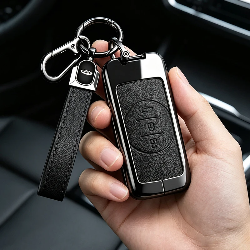 Zinc Alloy Leather Car Key Case Cover For Chery Tiggo Key Case 4 5X 7 Pro 8 Exeed Txl Tx LxNew Protect Shell Accessories