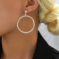 TREAZY NEW Rhinestones Crystal Circle Shape Drop Earrings for Women Wedding Party Dangle Earrings Gifts Ladies Brincos
