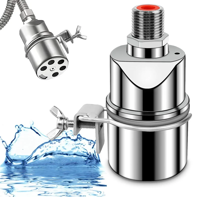 ABZV-Automatic Water Level Control Valve 1/2 Inch Stainless Steel Float Ball Valve for Tank Swimming Pool Straight with Clip
