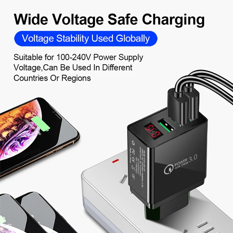 Elough Quick Charger 3.0 USB Charger for iPhone 12 13 Xiaomi poco x3 LED Digital Display Fast Charging 5 USB Wall Phone Charger image 2