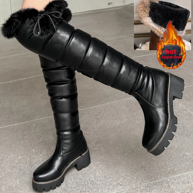 

Plush Women's Snow Boots Winter Shoes Waterproof 2024 Warm Thick Fur Over the Knee High Boot Ladies Black Brown Brand Rain Shoes