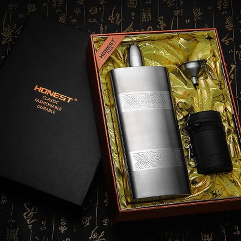 

Винтажная портативная фляга для виски из нержавеющей стали, подарочная утолщенная фляга, кожаные келихи для переноски, кухонные аксессуары