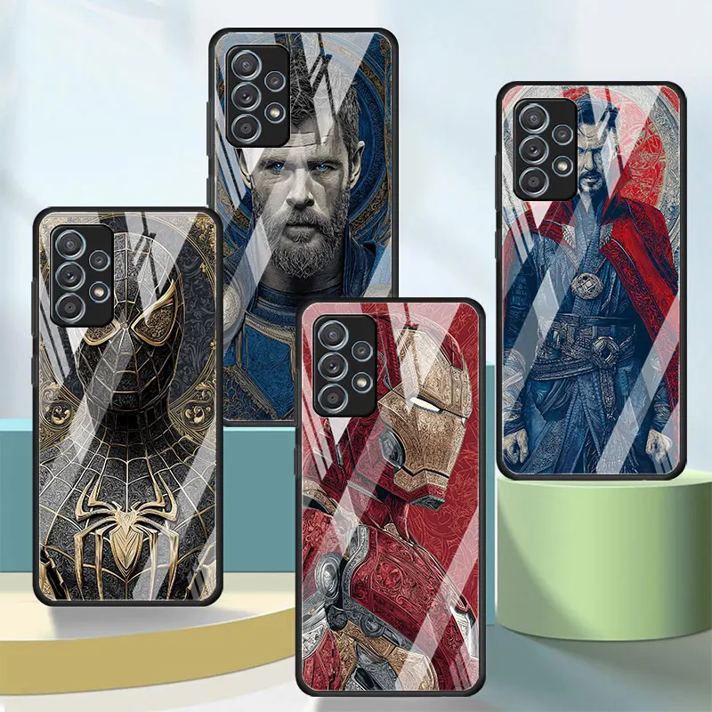 Phone Case for Samsung Galaxy A16 A27 A54 A34 A12 A14 A33 A15 A21s A53 A55 A35 Iron Man Vintage Pattern Spider-Man Glass Cover