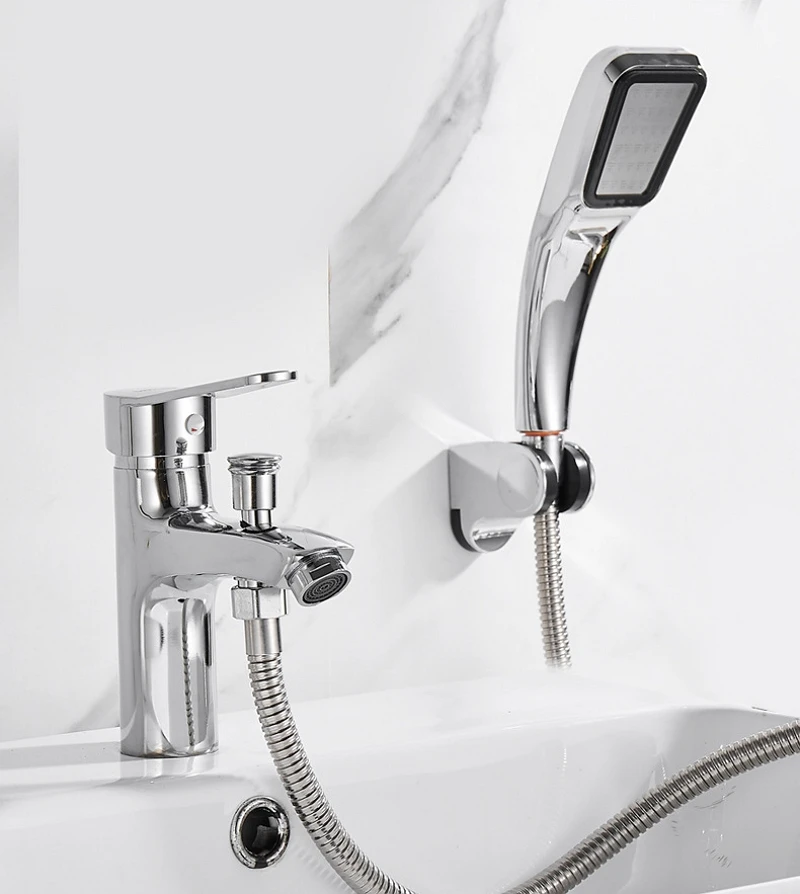 Bathroom Basin Faucet Countertop Hot Cold Water Tap Multifunctional Mixing Valve Shower Head Water Saving Rainfall Spray Nozzle