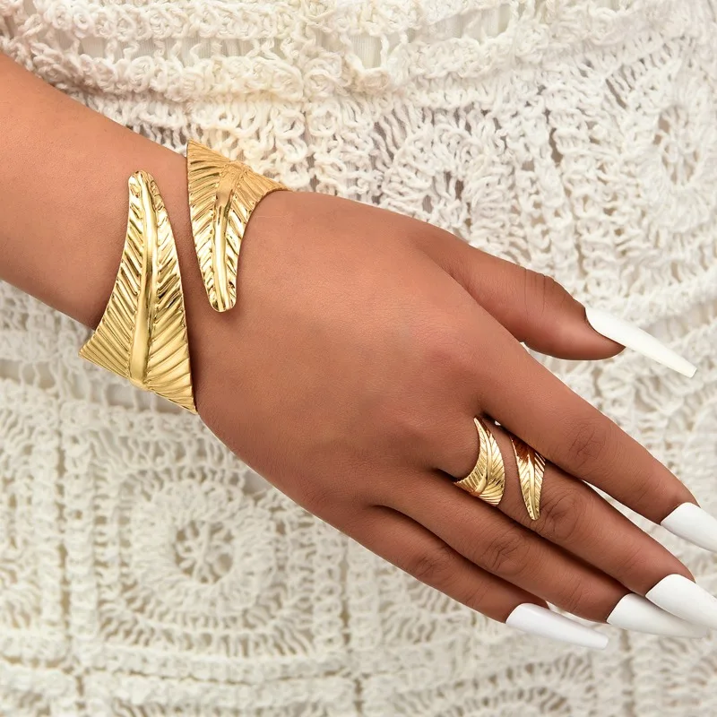 

New Leaf Cross Opening Ring Bracelet Jewelry Set Women's,Fashion Versatile Premium Trend Jewelry