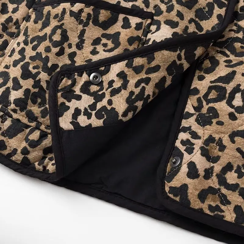 JNLEAOG 새로운 패셔너블한 레오파드 프린트 재킷 여성용 숏 아우터웨어 다용도 디자인 프렌치 스타일 루즈핏 폴리에스터