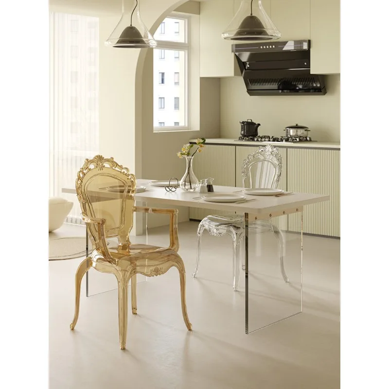 Acrylic dining chair Nordic style princess Transparent crystal ghost stool Makeup French retro hotel court chair