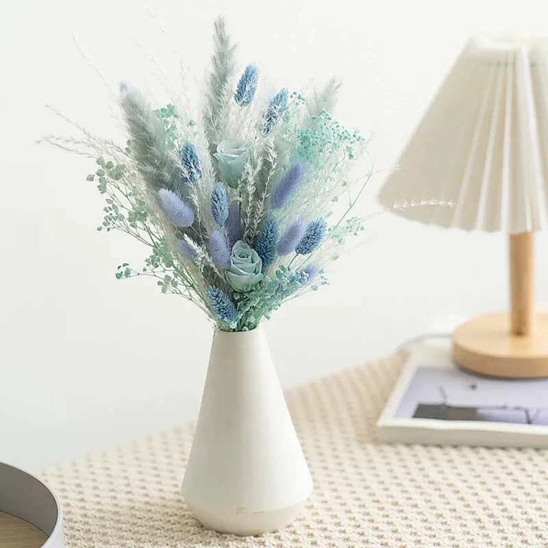 Preserved Rose Rabbit Tail Reed Dried Flower Bouquet Home Decoration Ornament Dried Reed Flower Photography Prop