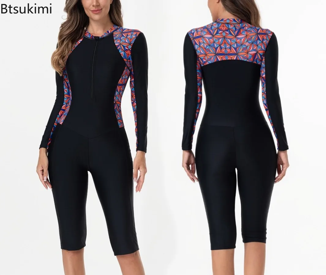2025New Women Swimsuit Long Sleeve One-Piece Bathing Suits Female Beachwear Sport Style Girls Swimwear Woman Surfing Suit Diving