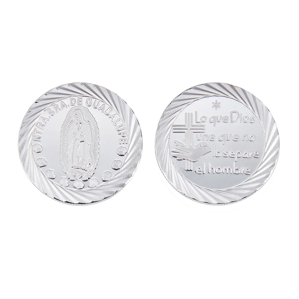 13pcs Silver Plated Our Lady Of Guadalupe Wedding Unity Coins Set Arras Para Boda With Heart Shaped Box Ceremony Souvenirs Bride