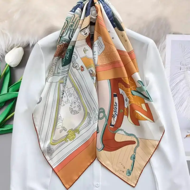 Double Sided 100% Silk Scarf Shawl Echarpe 18mm Large Square Silk Foulard Neckerchief Shawl 35\