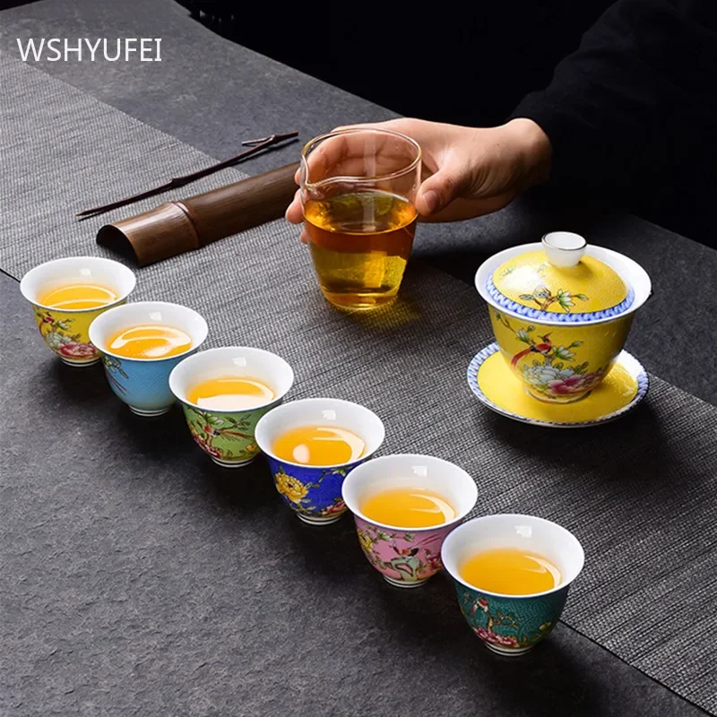 4 pcs/lot Chinese Exquisite Pastel Ceramic Teacup Coffee cup Handmade Porcelain Tea set Accessories Portable Personal Single Cup