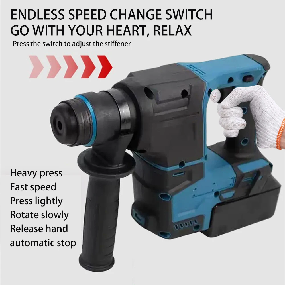 

Brushless Electric Hammer Drill 4800ipm Rechargeable Cordless Rotary Hammer Drilling and Chiseling Tool for Makita 18V Battery