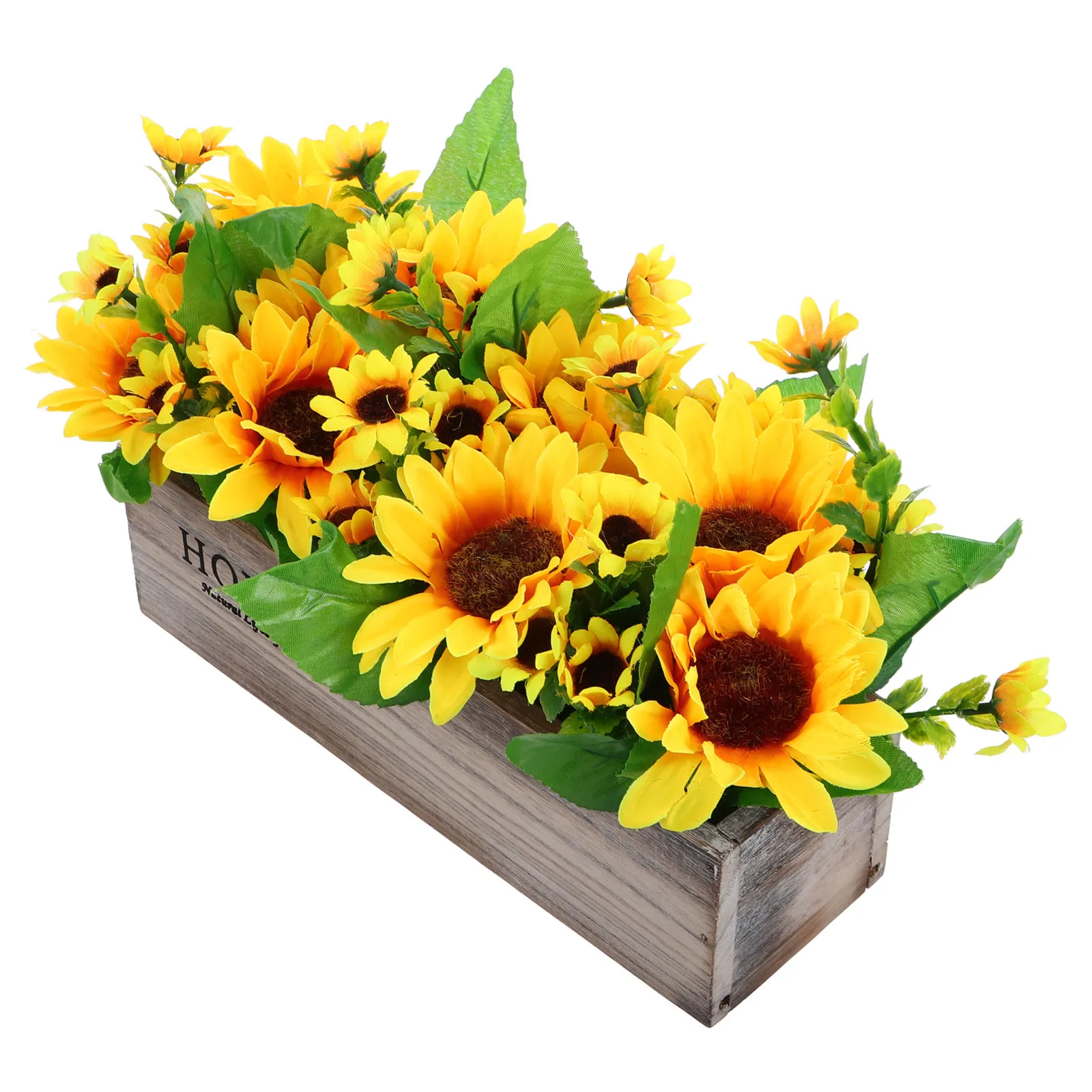 Lifelike Sunflower Artificial Plant in Rectangular Wood Planter for Fall Thanksgiving Table Centerpiece Sunflower Living Room