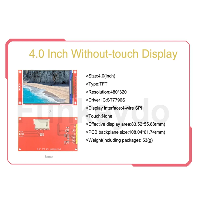 4.0 นิ้ว SPI TFT LCD โมดูล 480x320 ST7796S Resistive Touch หน้าจอ LCD ใช้งานร่วมกับ Arduino IDE