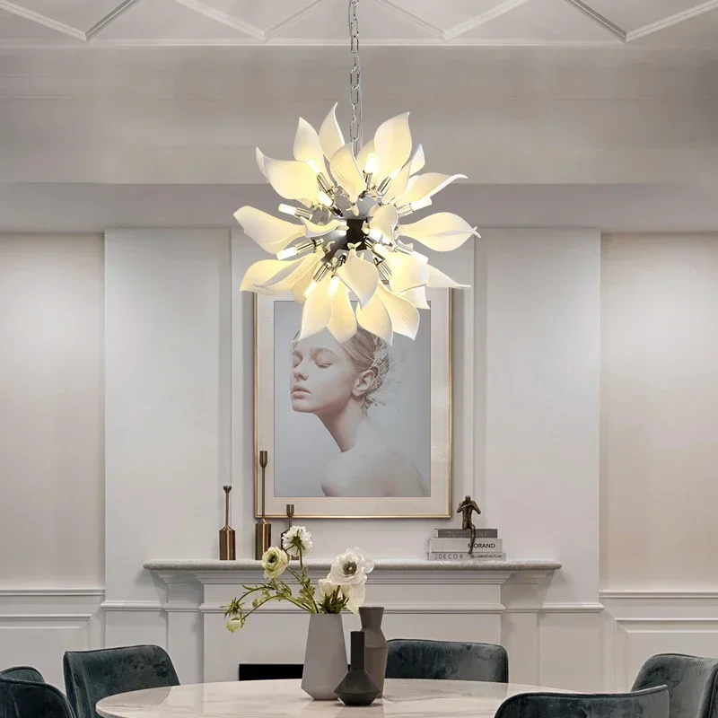 Imagem -02 - Nordic Ceramic Led Leaf Hanging Chandelier Pendant Lamp For Dining Room Quarto Sala de Estar Creative Bedside Lights