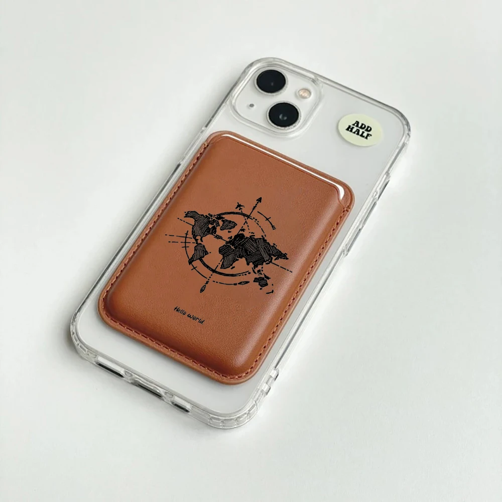 Minimalistisches Weltkarten-Leder-Kartenetui Handy-Kartenhalter für Magnetische Hülle Geeignet für alle iPhone Magsafe Karten-Handy-Rückseiten-Taschen – Detail 2