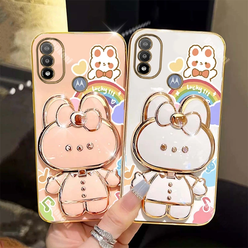 E20 Lucky Rabbit Holder Bracelet Plating Phone Case For Motorola MotoE20 E22i E32 E13 E22 E7Plus E7 E7Power E6S EDGE 20 30 Cover