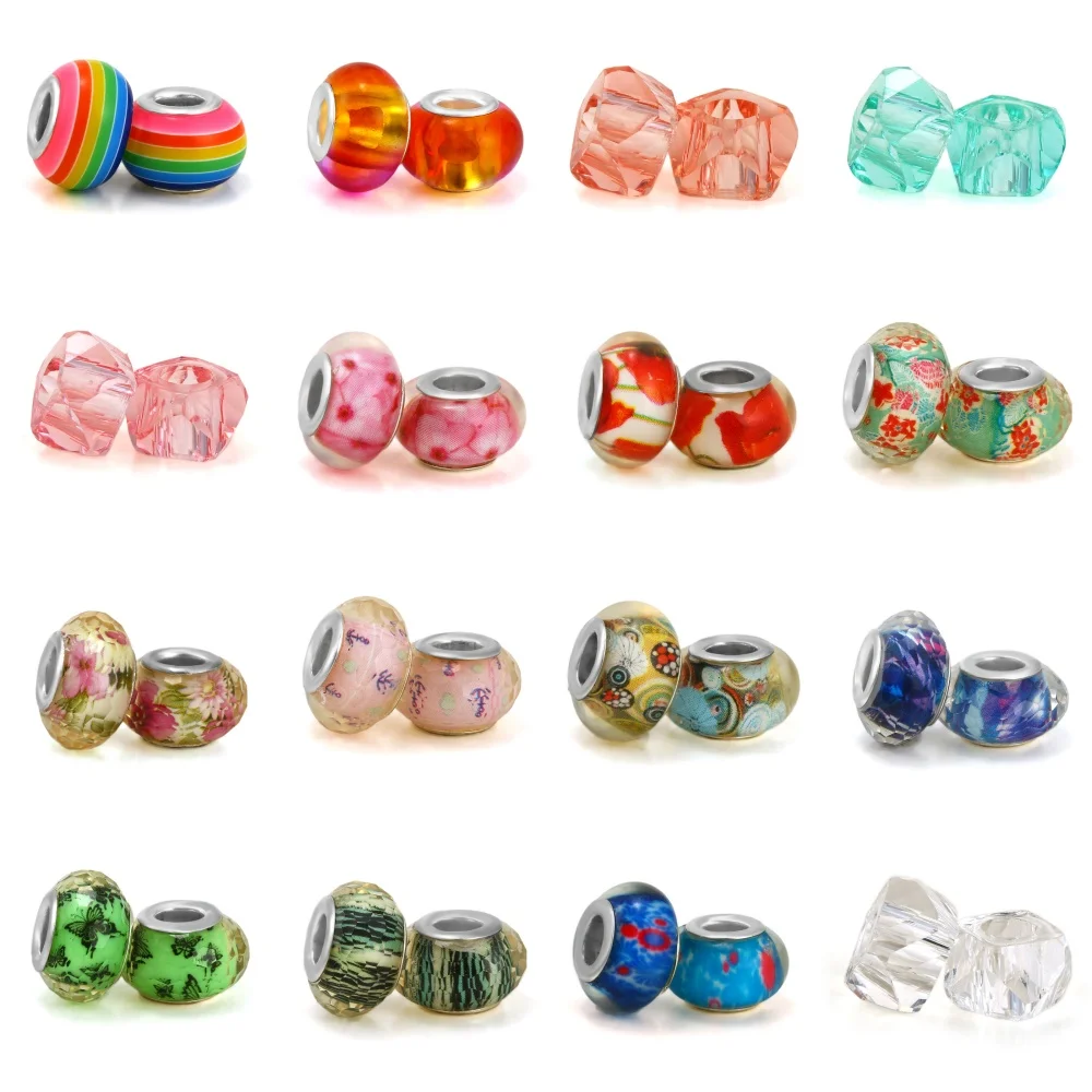 2024 New Rainbow Stripe Large Hole Charm Beads For Pandora DIY Bracelet Necklace Jewelry Accessories Gifts