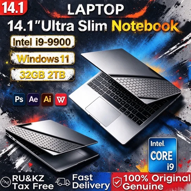 Intel Core I9 9900 14.1 Inch Laptop 32GB 2TB NVMe SSD Windows 11 Light Footed Gaming Notebook Gamer PC