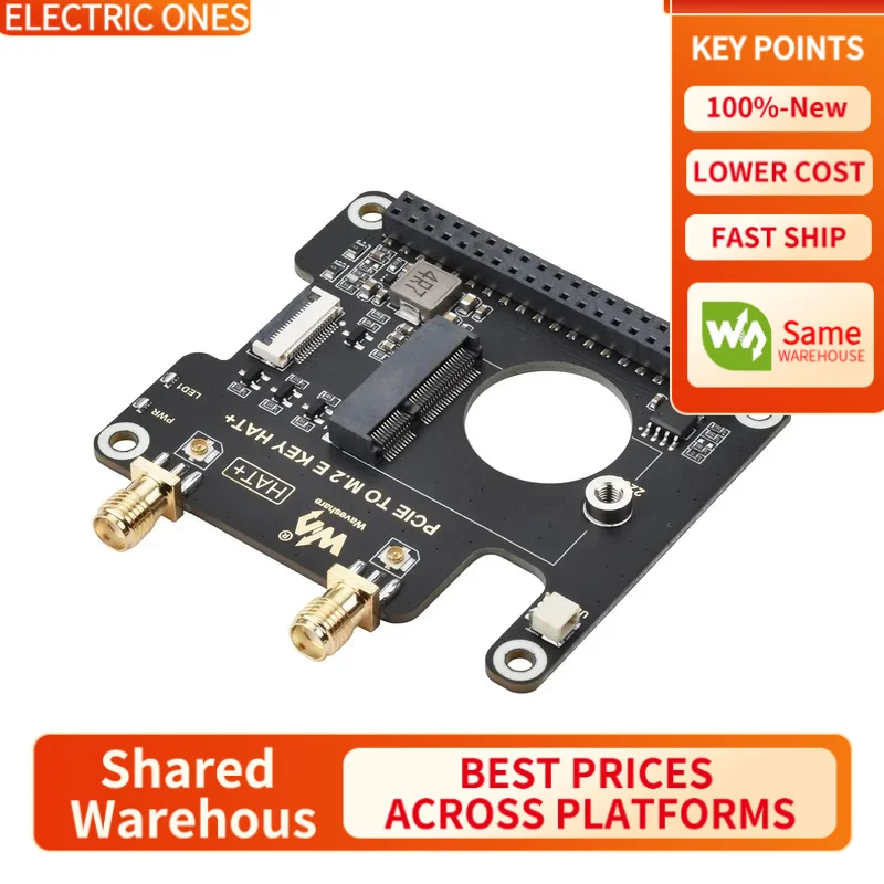 

【Waveshare genuine】- PCIe To M.2 E KEY HAT for Raspberry Pi 5, Compatible With NGFF (M.2 E Key) Wireless NIC, Supports USB Bluet