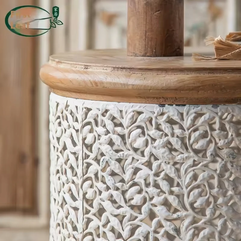 American Country Carved Small Coffee Table Modern Wooden Durable Bedside Table Sofa Side Hall Corner Features Living