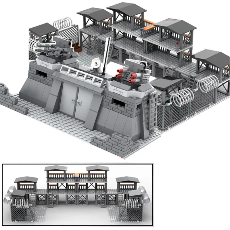 

WW2 военное боевое поле, армейская батарея, крепость, сторожевая база, комплект строительных блоков, сделай сам, сборные кирпичи, детские игрушки, подарки