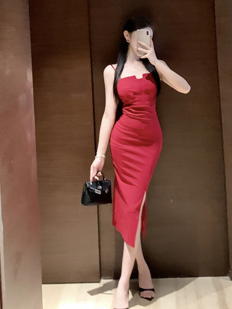 

Ele Sexy High-End Slimming Strapl Dr Slit Design Women's Faion Summer Skirt Sexy Lady Taste Bodycon Dr