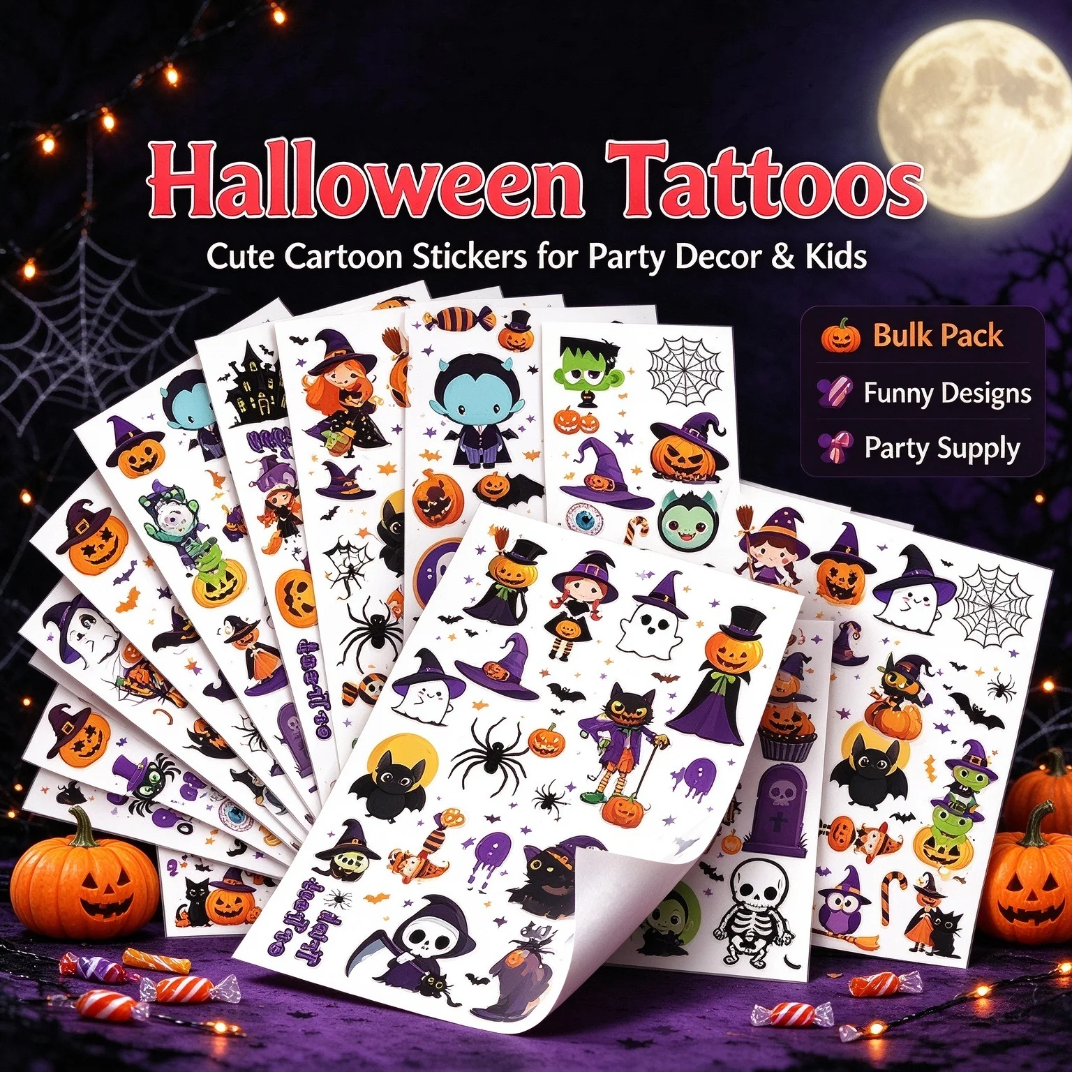 NEW Halloween Pumpkins Tattoo Sticker Temporary Fake Tattoo Water-Resistant Body Waterdichte Tatouages Pour Halloween Gift Toys