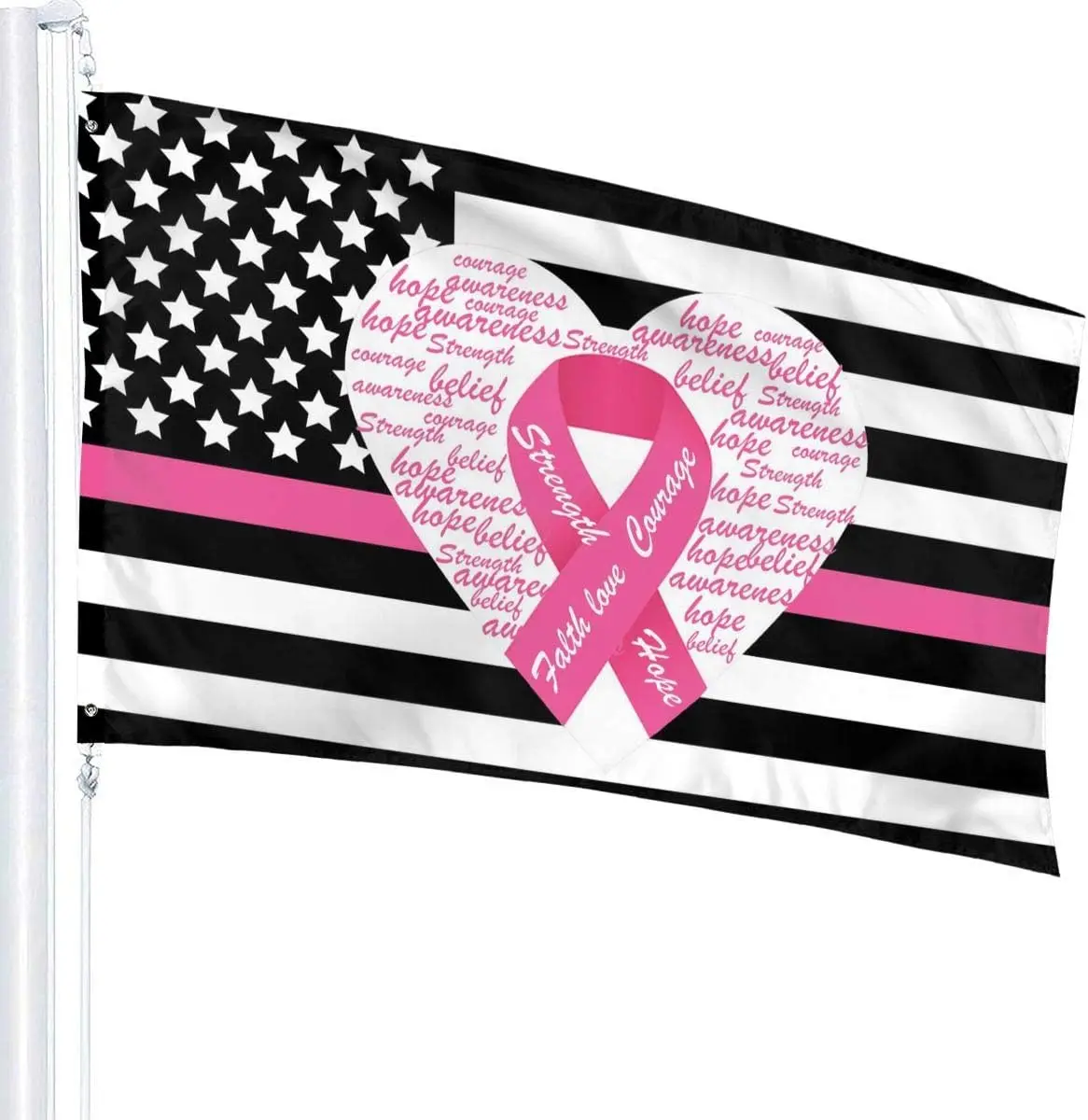 Breast Cancer Awareness Pink Ribbon Flag 3 X 5 Ft Outdoor Publicity Hope Faith Courage Strength Decor Banner Breast Cancer Flag