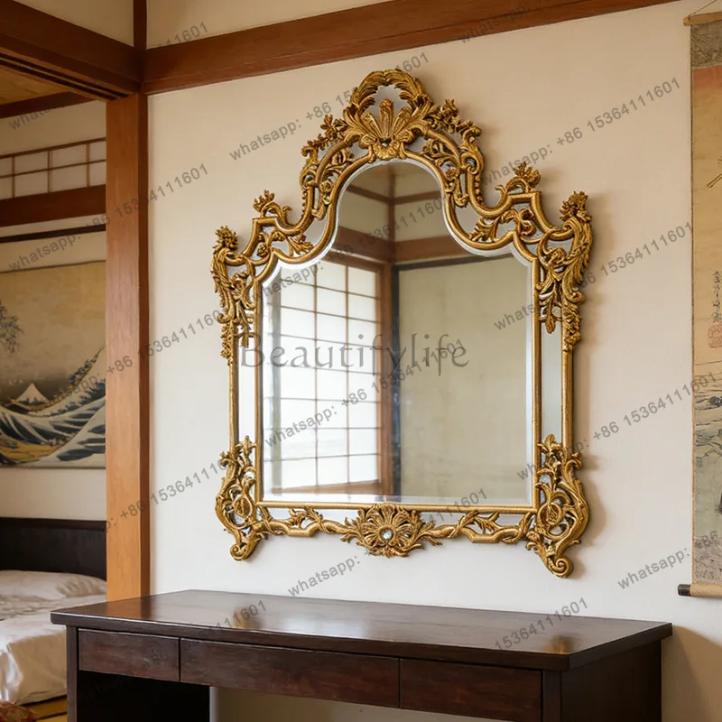 

yj9 European carved art wall mirror retro light luxury entrance fireplace decorative mirror