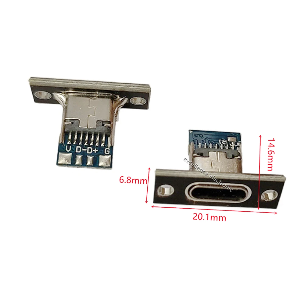 1-10pcs USB 3.1 Type C Socket With Screw fixing plate Type-C USB Jack 3.1 Type-C 2Pin 4Pin 5Pin 6Pin Female Connector Jack