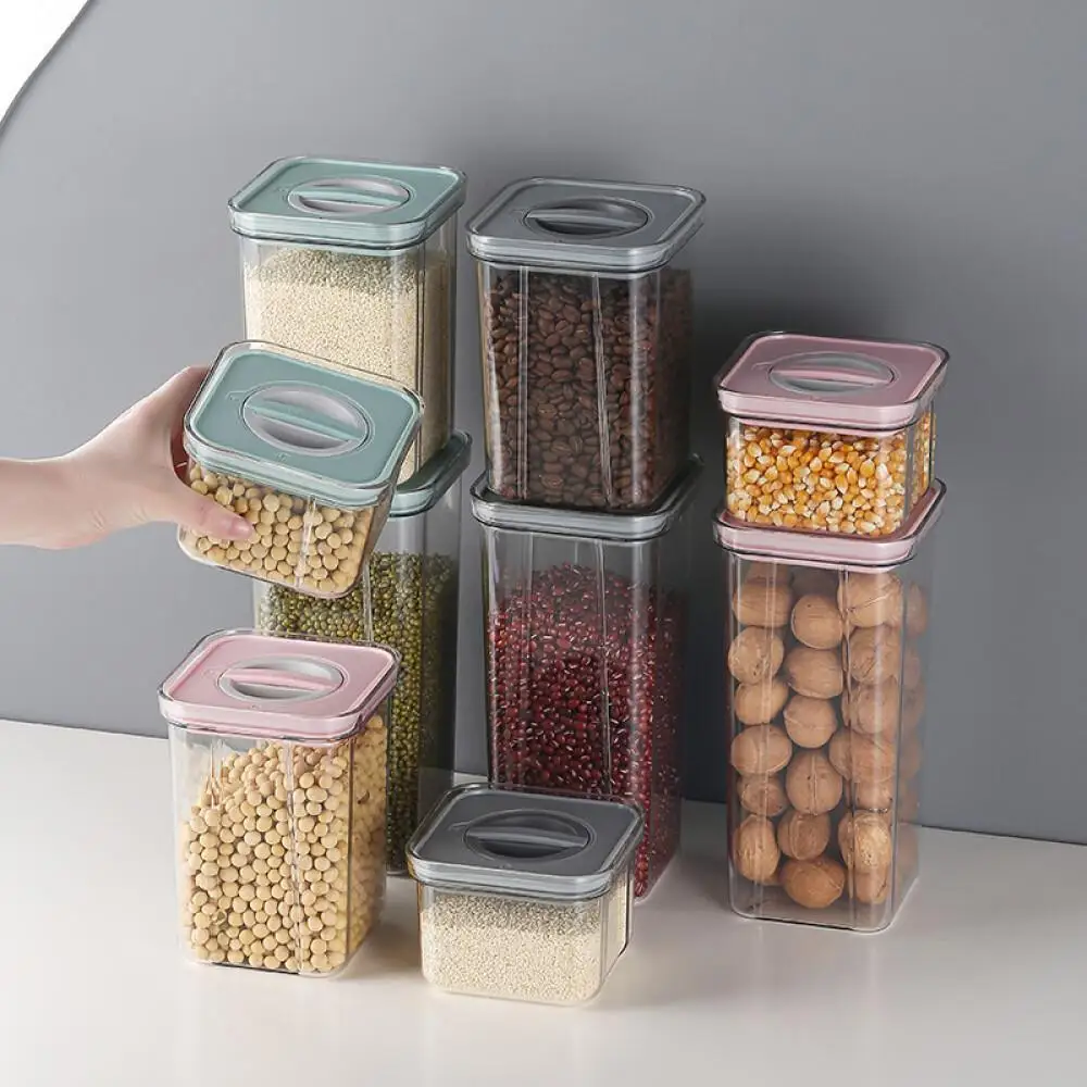 Transparent Rotating Plastic Sealed Food Grade PET Tank Kitchen Grain Storage Container Vessel Canister Wholesale Price