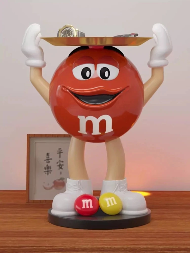 

Cartoon M&ms Statue M Bean Storage Table Ornament Large Capacity Storage Tray Chocolate Beans M&ms Sculpture for Home Decoration