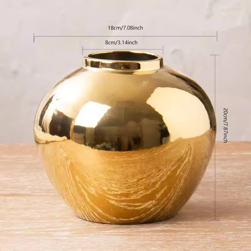 Golden Vase Light Luxury Ceramic Vase Decoration Living Room Dry Flowers Creative TV Cabinet Table Decoration