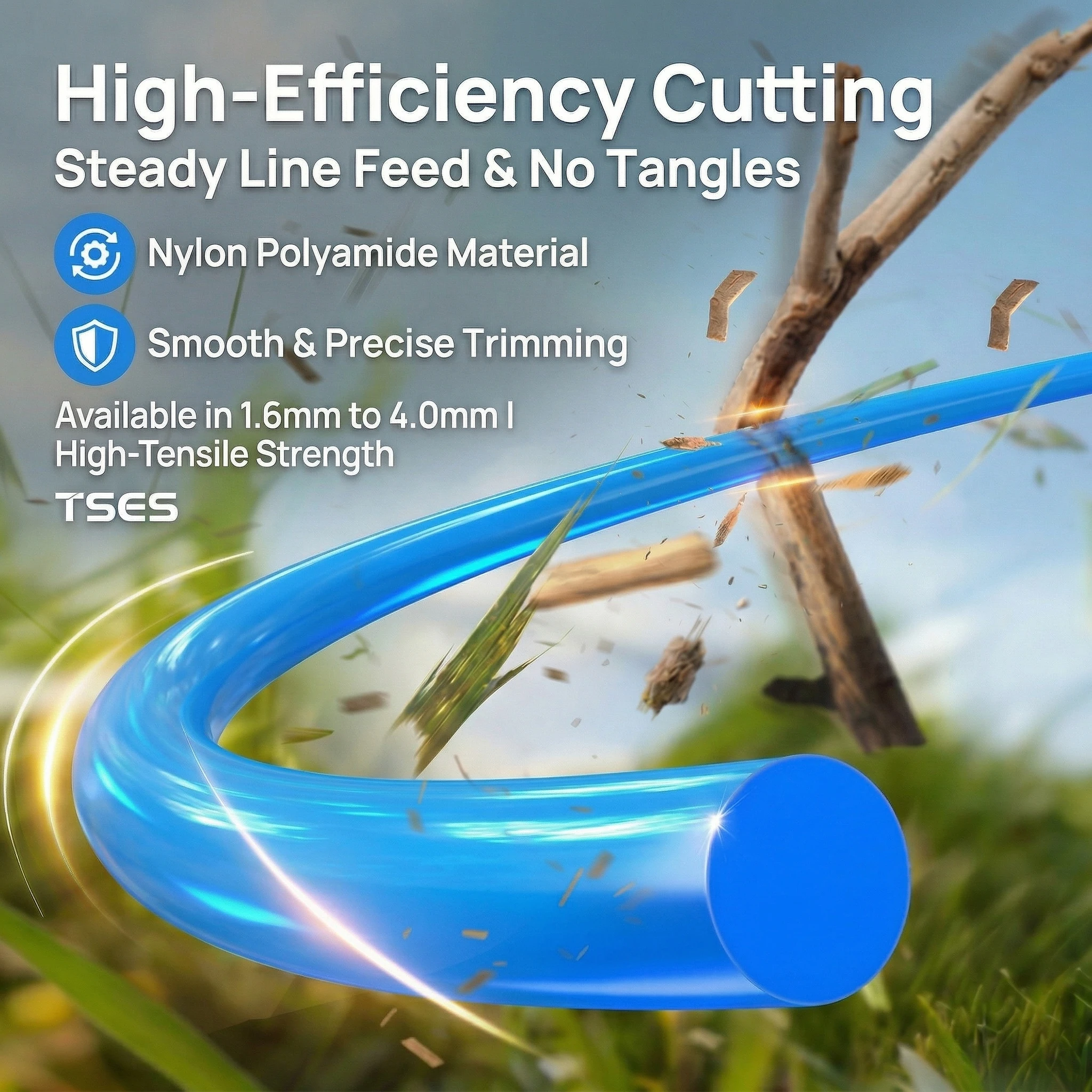 TSES Blue Weed Eater Line String Trimmer Line 1.6mm~4.0mm Round Nylon Weed Whacker Replacement Line