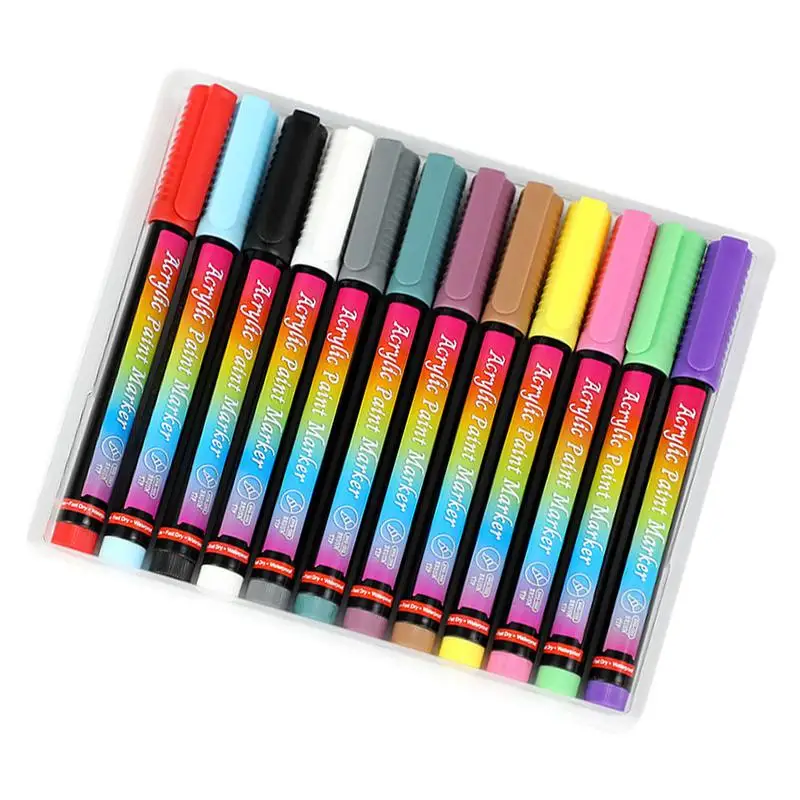 Rotuladores de pintura acrílica para niños, Kit de rotuladores de pintura acrílica portátil, 12 colores