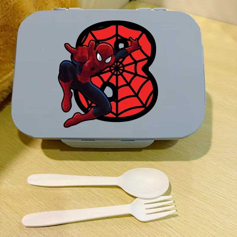 1200ml Marvel Spider-Man Letters Numbers Flip lid packed lunch box Spider Man Bento Box Microwaveable Comes with Tableware