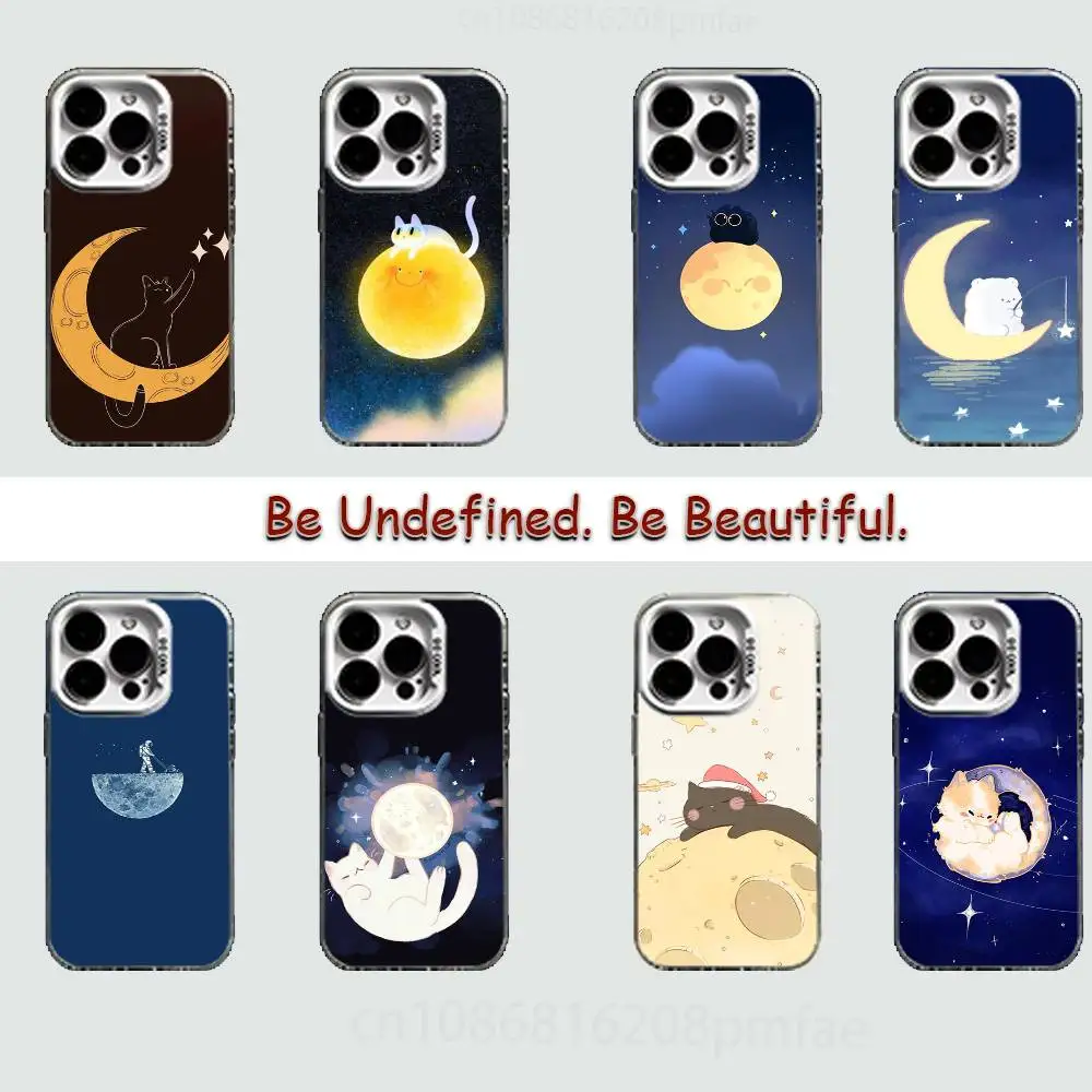 

Cute Animals on the Moon Hard Phone Case for IPhone 17 16 15 14 13 12 11 Pro Max Plus16E X XR XS Max shockproof Full Cover