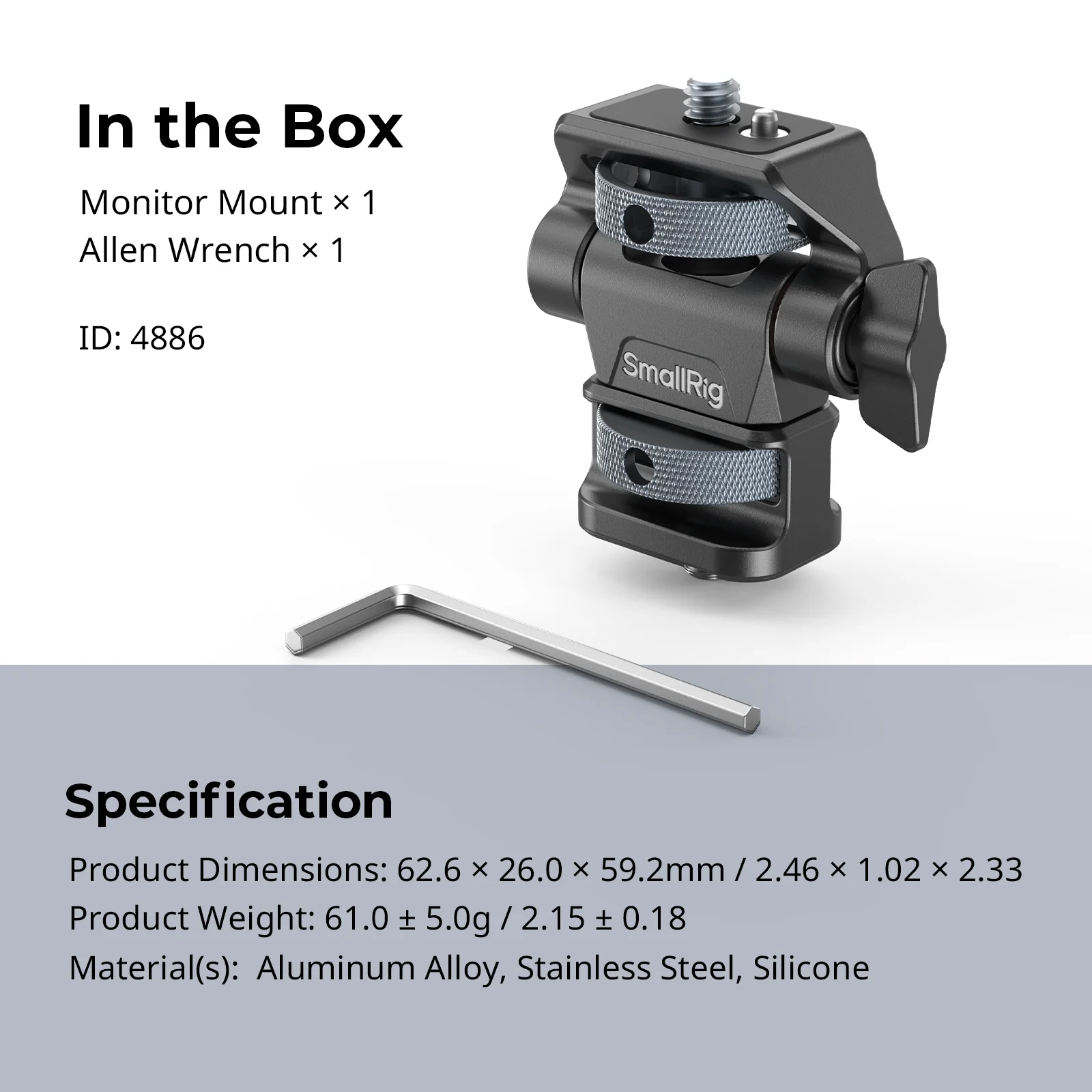 SmallRig draaibare en kantelbare monitorsteun met 1/4"-20 schroeven, DSLR-cameraklem voor Ninja V voor V+ monitor -4886