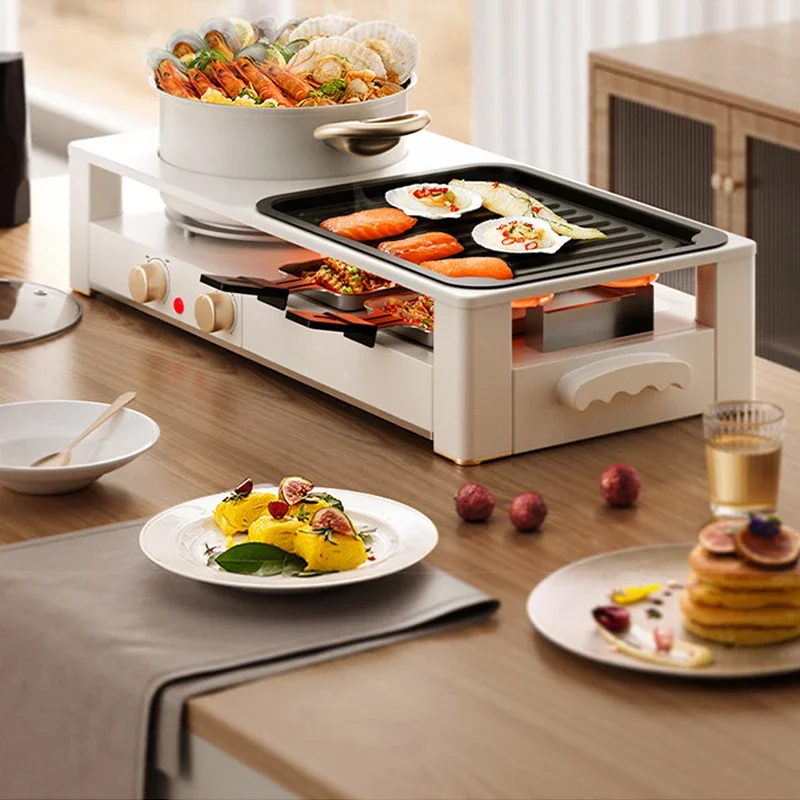 Olla de barbacoa coreana para el hogar, olla todo en uno, máquina de barbacoa multifunción, asados instantáneos, placa para hornear sin humo