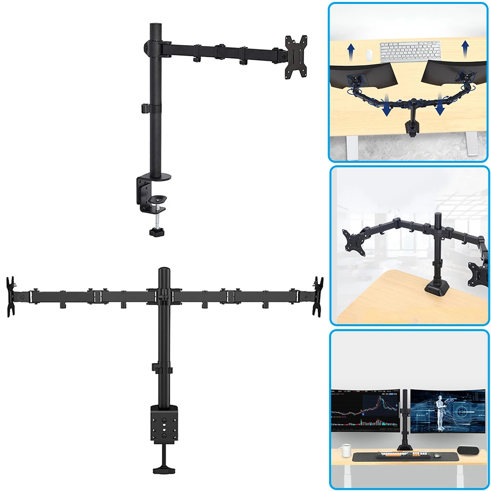 Single/Dual Monitor Arm Holds Up To 19.84 Lbs Desk Mount Stand Adjustable Height and Angle for 17 To 32 Inch Screens