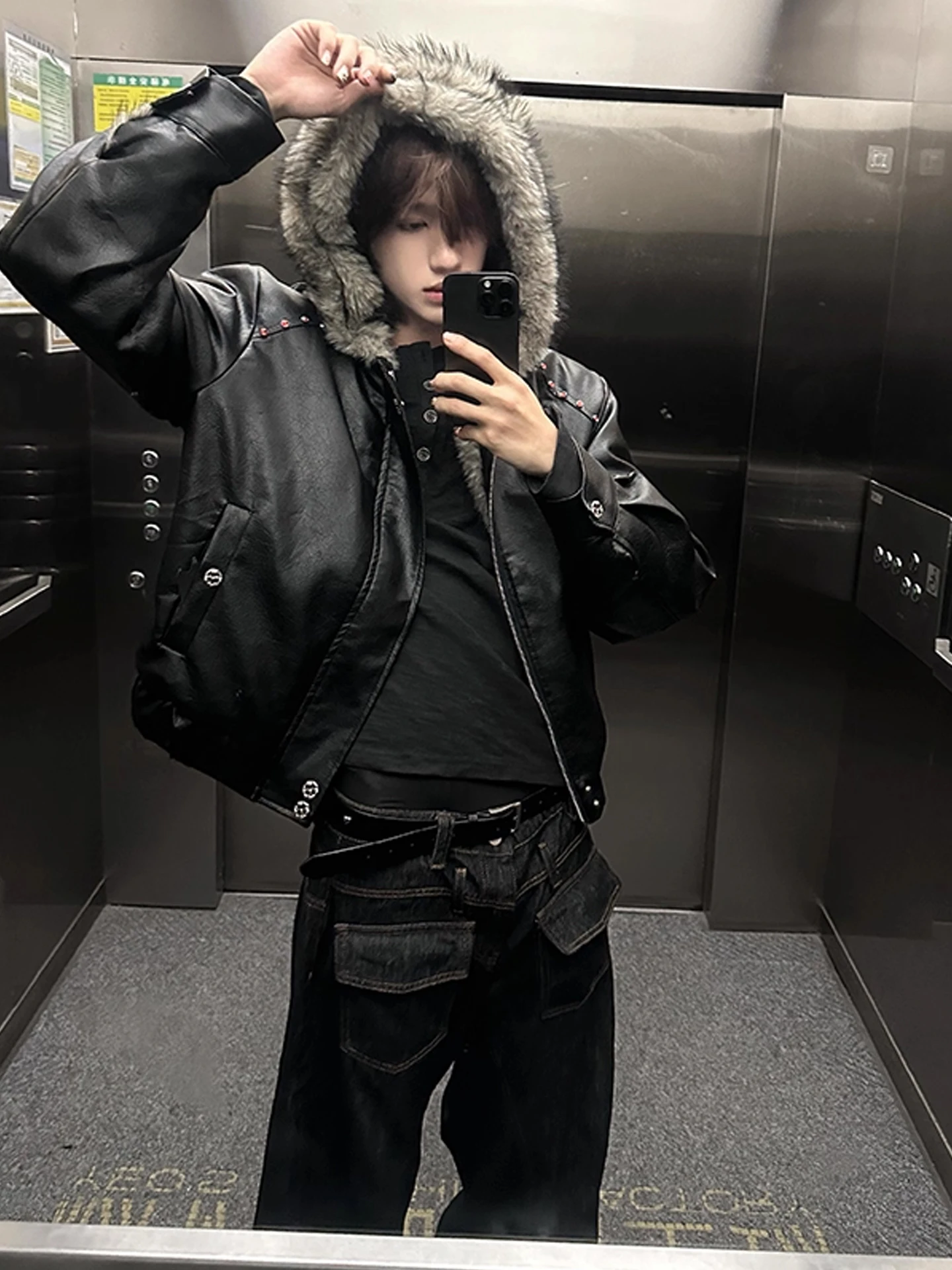 

American Sle Thiened ort Cotton Jaet with Fur Collar for Men Winter Warm Casual Outerwear Youth Faion Bomber Coat