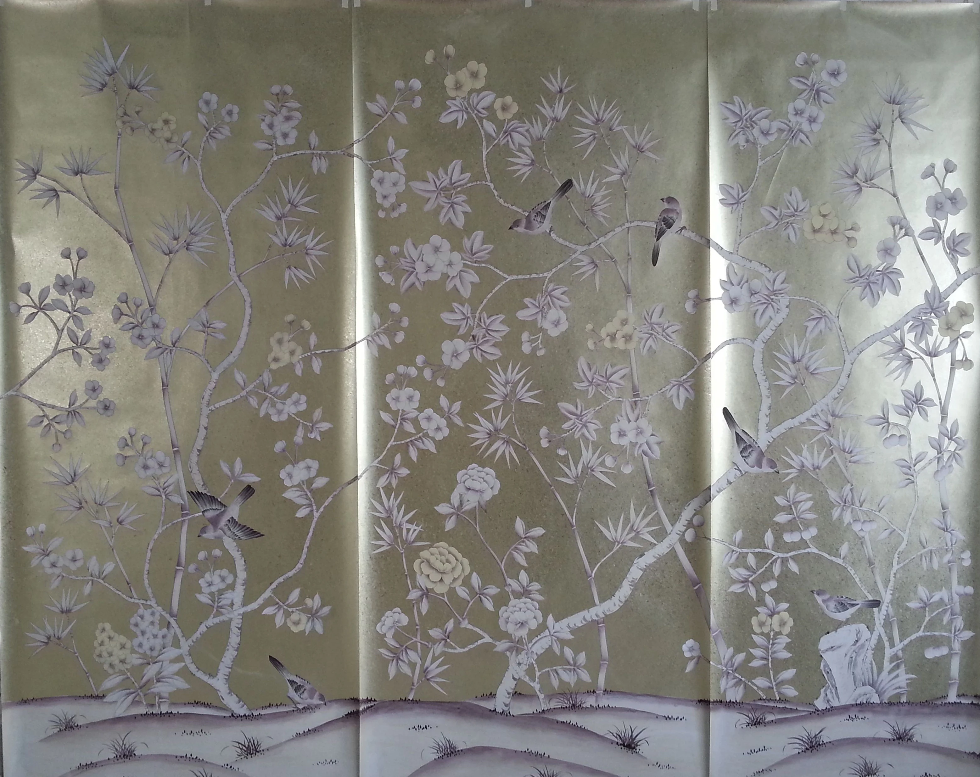 

Luxury Gold/Silver Foil Wallpaper Hand-Painted Flower/Bird Bedroom/Living/Study/Dining Room/Porch/Sofa/TV Papel Pintado De Pared