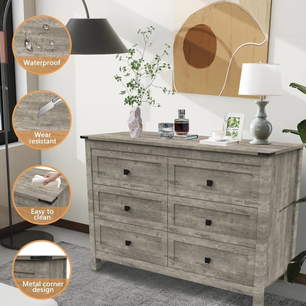 

6 Drawer Dresser & 2 Nightstand Set for Bedroom, Wide Drawer with Farmhouse Handle,yes Assembly Required for Bed Room Nightstand
