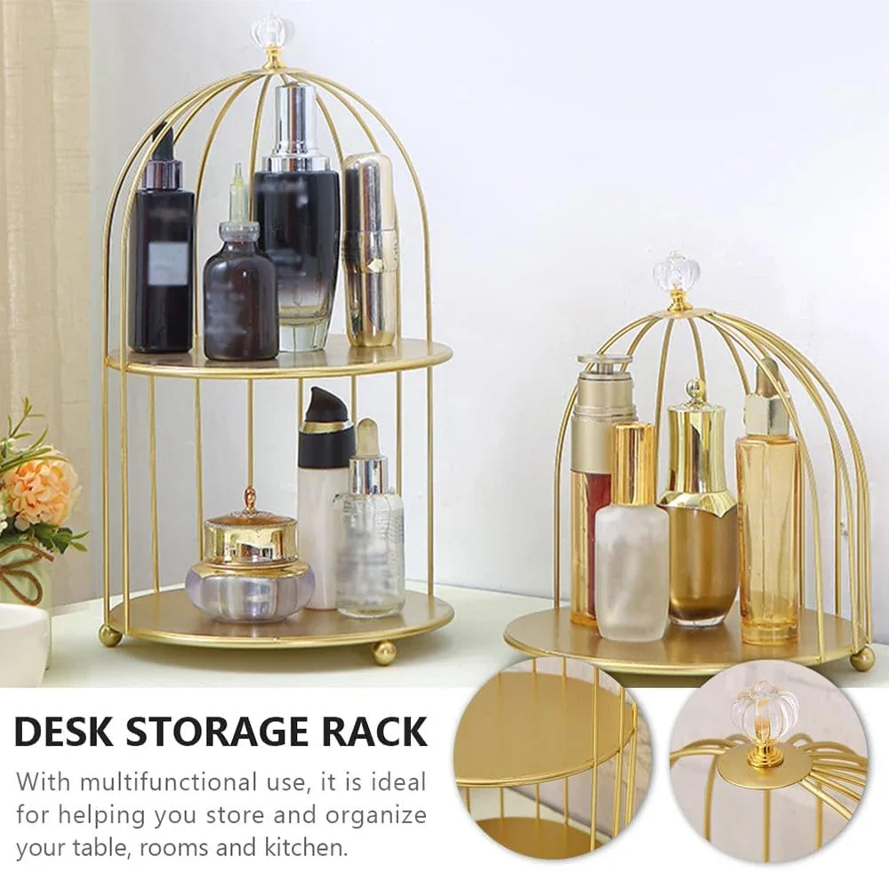 Bird Cage Shape Cosmetic Rack Desktop Makeup Organizer Rack, Cupcake Stand Perfume Lotion Bottle Skincare Products Shelf Display