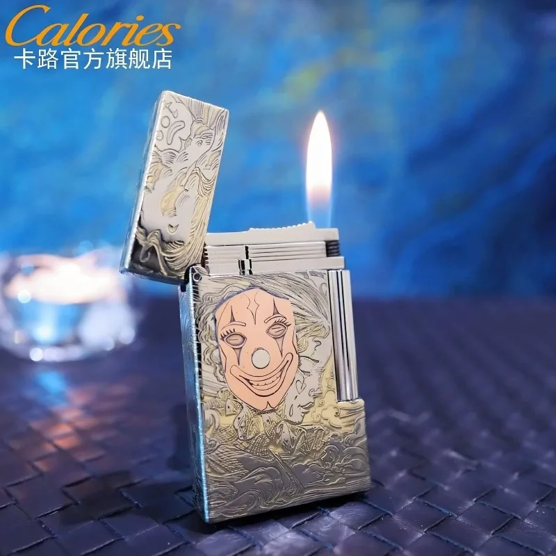 Calories Mask Life Inflatable Lighter Carved Brass Inlaid Personality Creative Gift for Boyfriend