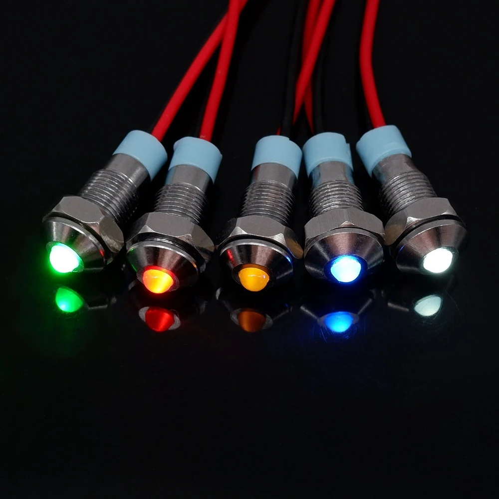 6mm Metal Indicator Light LED Warning Waterproof Signal Lamp With Wire 5V 12V 24V 220V Red/Yellow/Blue/ Green/White Metal Button