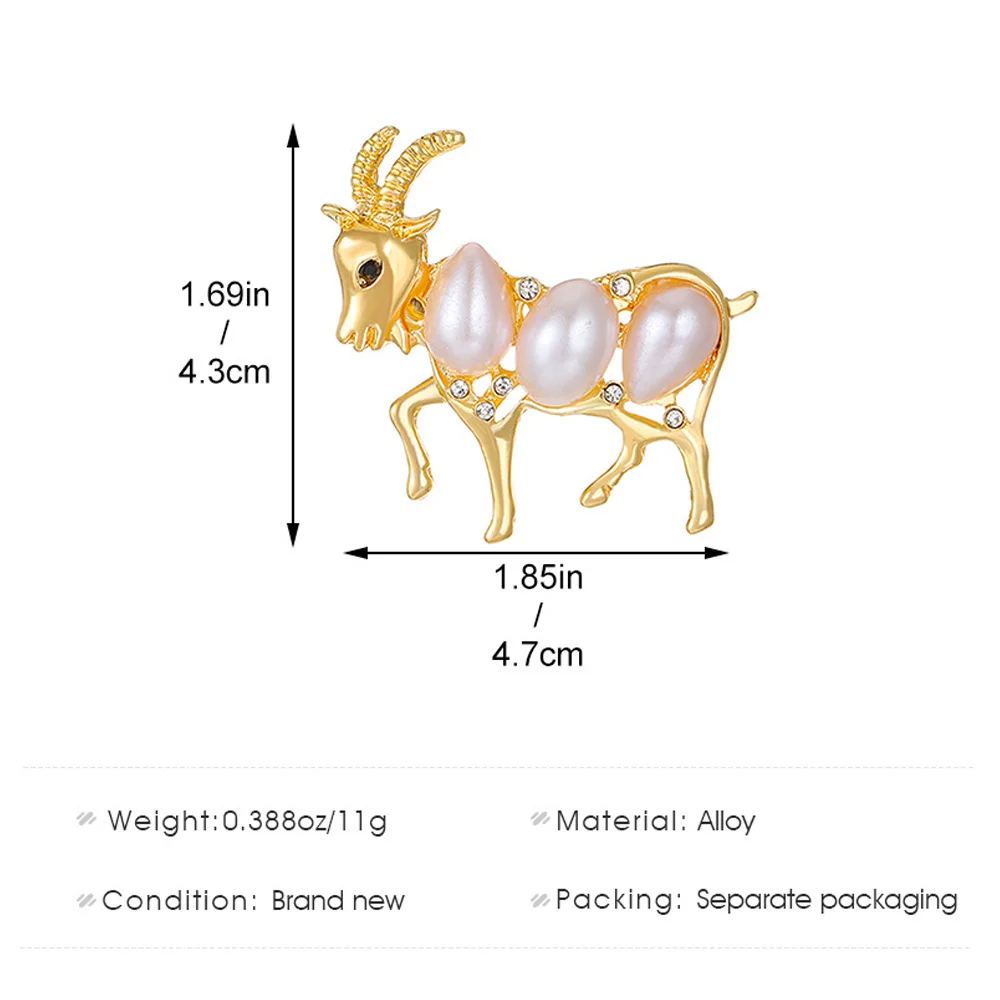 Zircon Goat Shape Brooches for Women\'s Clothing Fashion Pearl Rhinestone Goat Pin Jewelry Brooches Women Accessories Funny Gift